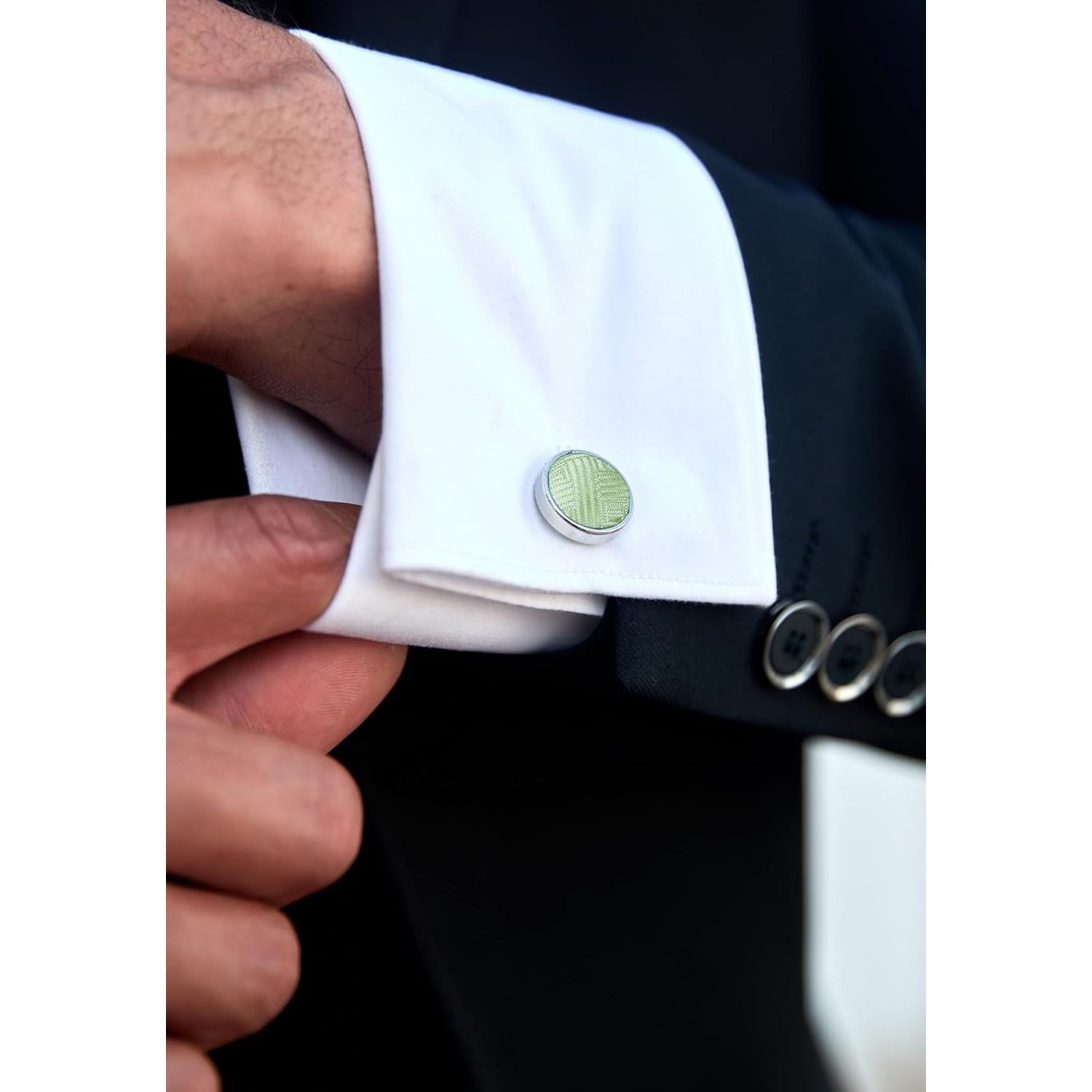 Hisdern Sage Green Houndstooth Wedding Tie Set with Cufflinks