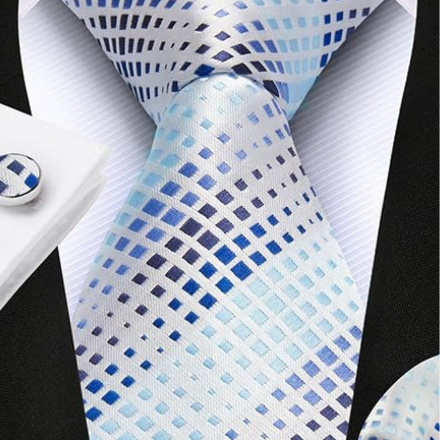 Hisdern Light Blue Striped Business Accessories Set with Cufflinks