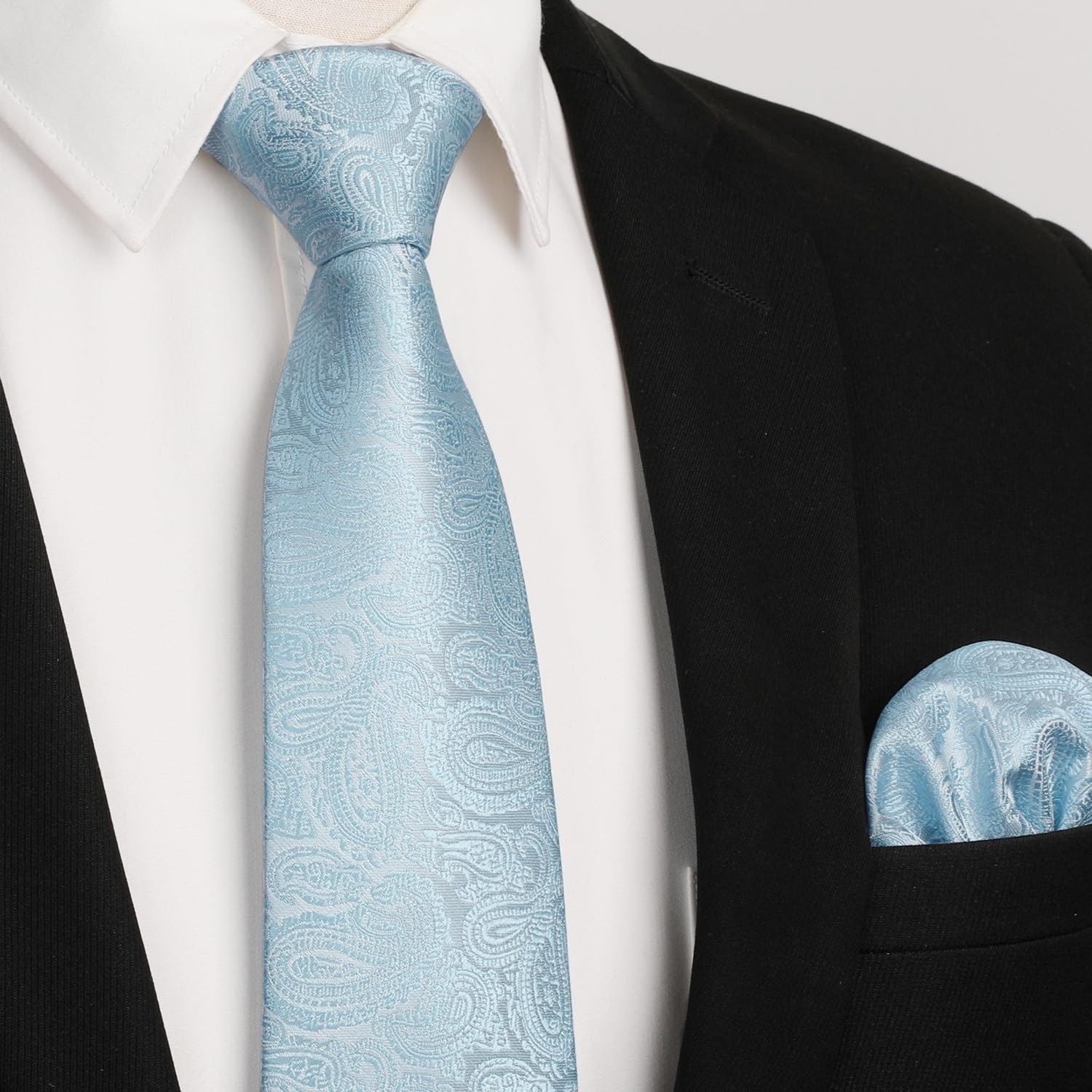 Paisley Extra Long Tie Handkerchief Set - D1-BABY BLUE