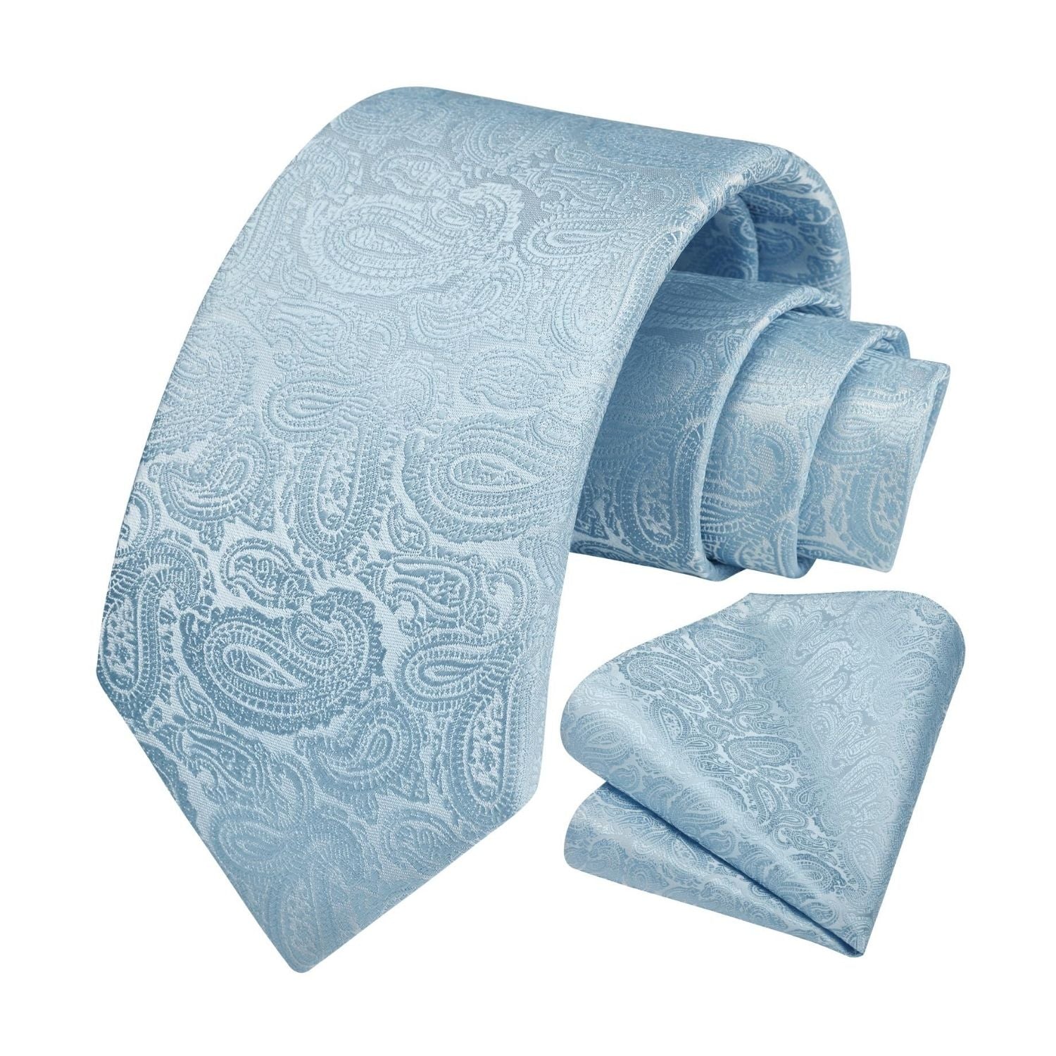 Paisley Extra Long Tie Handkerchief Set - D1-BABY BLUE