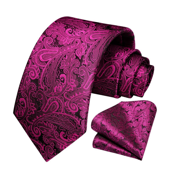 Paisley Tie Handkerchief Set - PLUM
