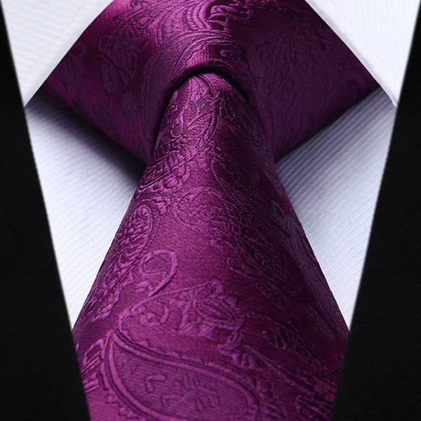 Paisley Solid Tie Handkerchief Set - G5-EGGPLANT