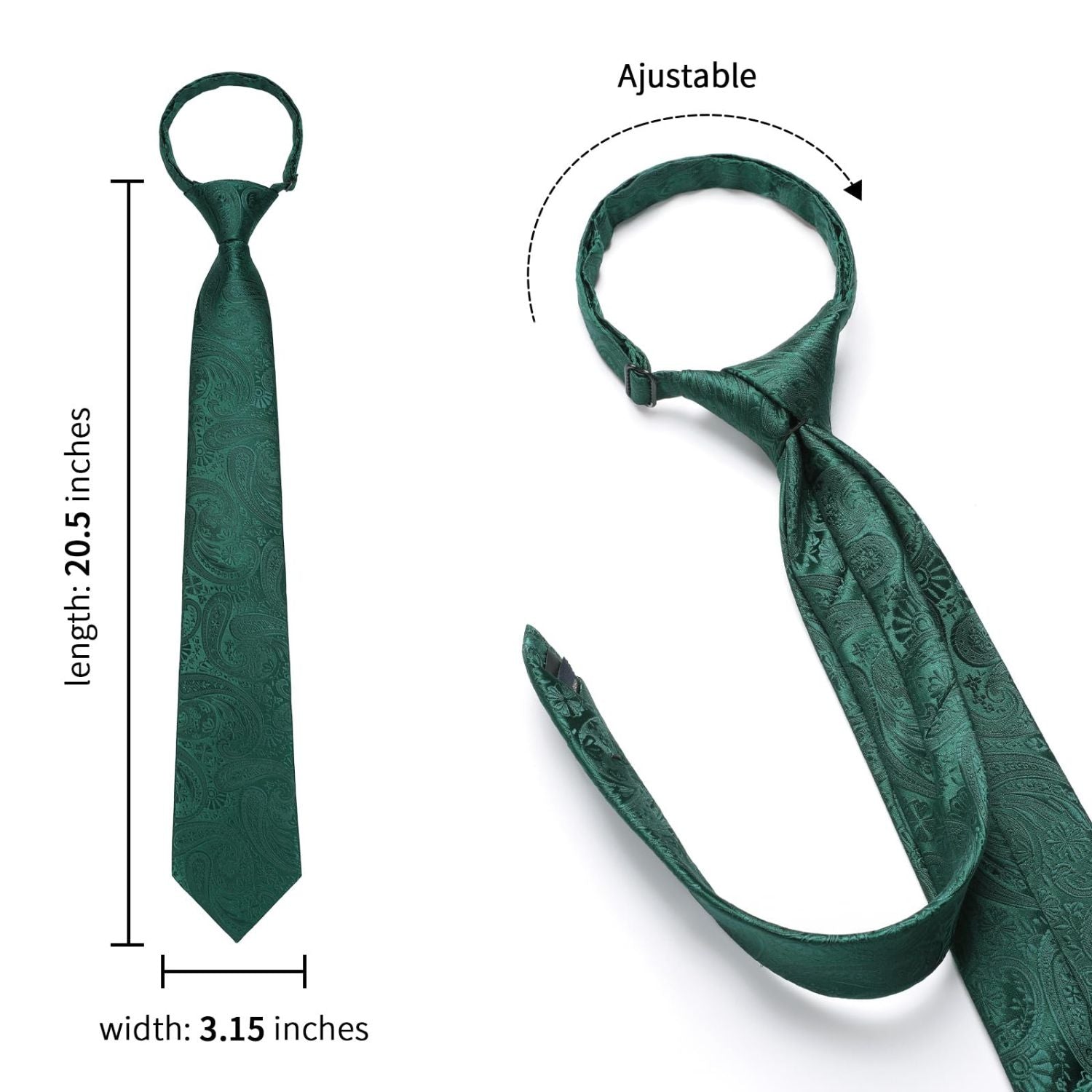 Hisdern Emerald Green 3.15" Paisley Pre-Tied Ties Business Accessories Set with Cufflinks