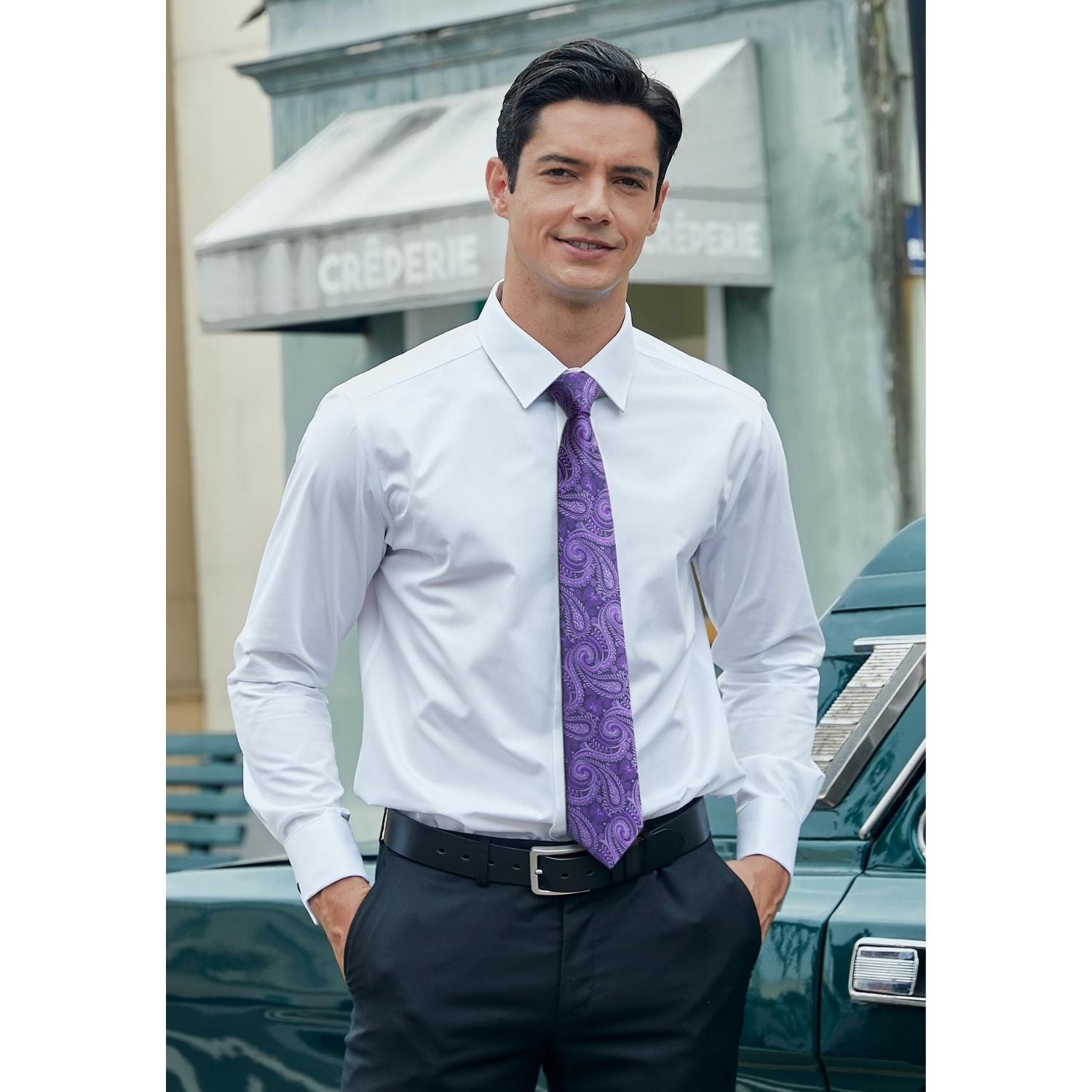Floral Tie Handkerchief Set - E3-PURPLE