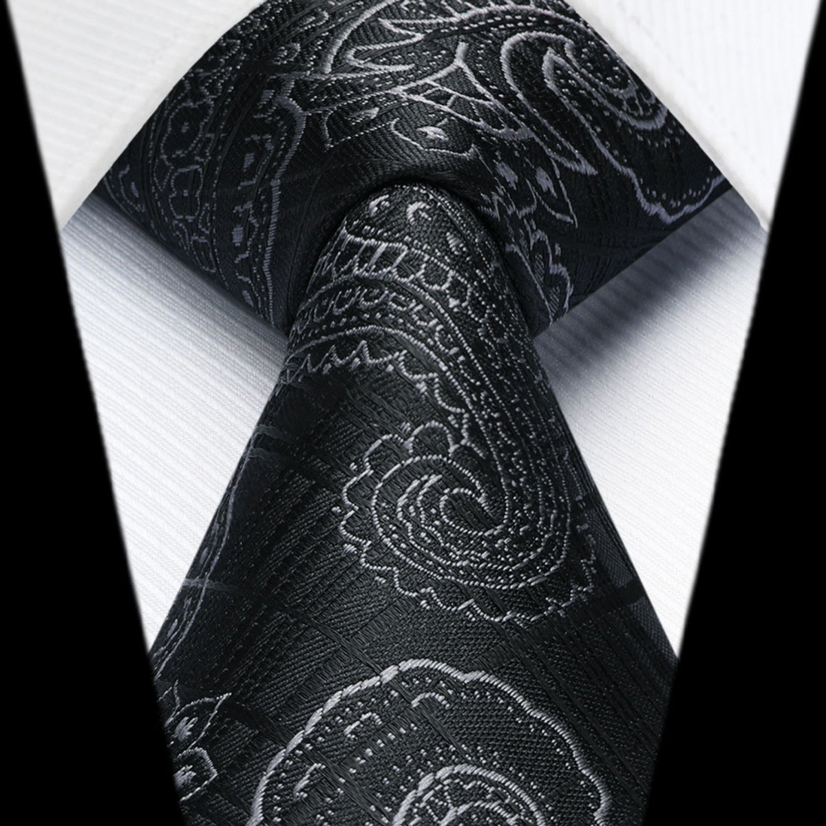 Paisley Extra Long Tie Handkerchief Set - C17-BLACK