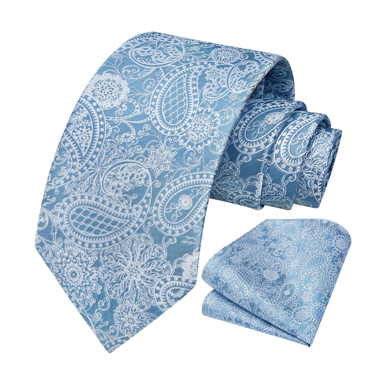 Hisdern Blue Paisley Tie Set For Groomsmen