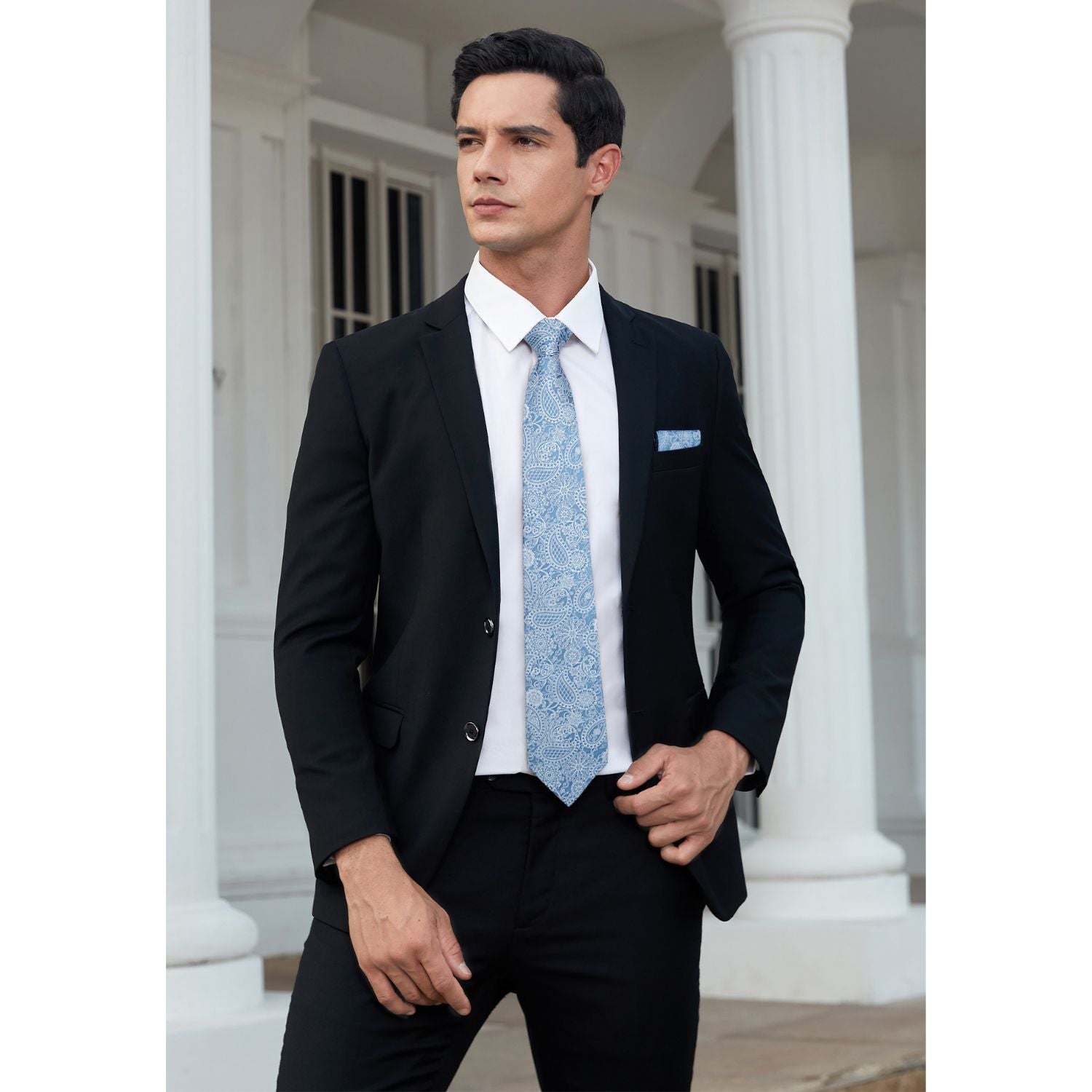 Hisdern Blue Paisley Tie Set For Groomsmen