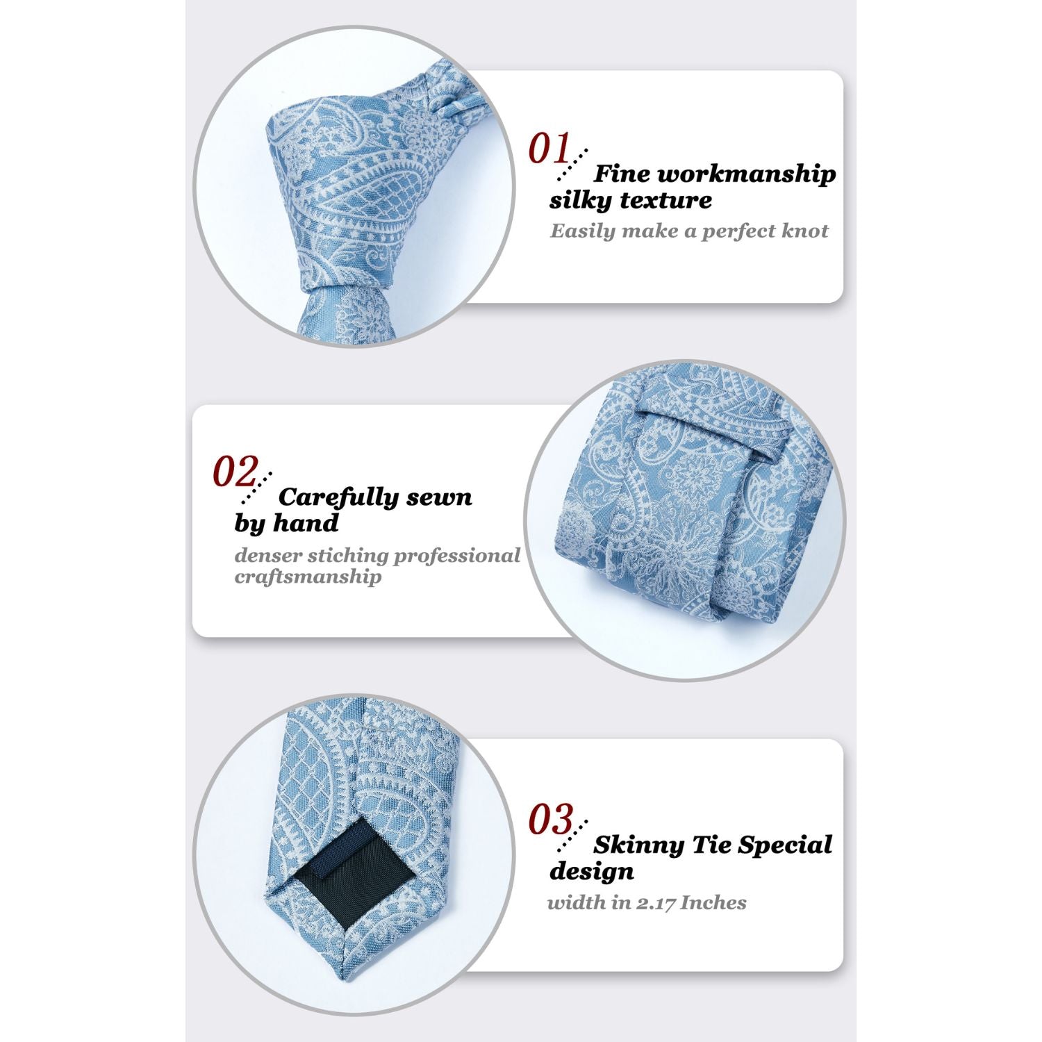 Hisdern Blue Paisley Tie Set For Groomsmen