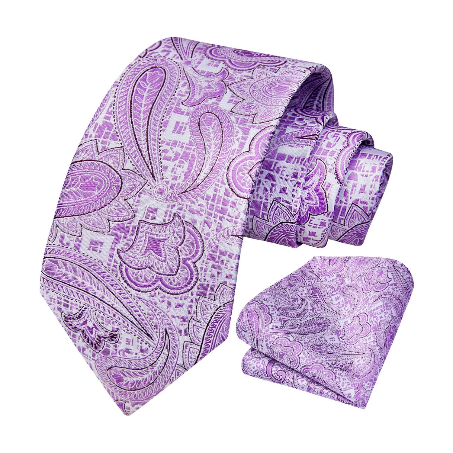 Hisdern Purple Paisley Tie Set For Groomsmen