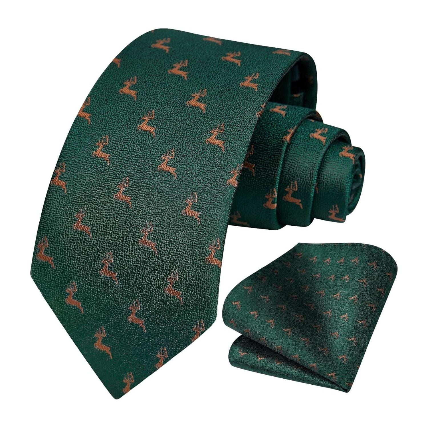 Deer Tie Handkerchief Set - DARK GREEN