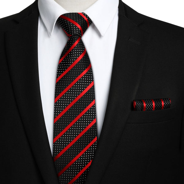 Stripe Tie Handkerchief Set - C-RED 1