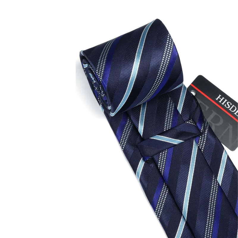 Stripe Tie Handkerchief Set - C-02 NAVY BLUE