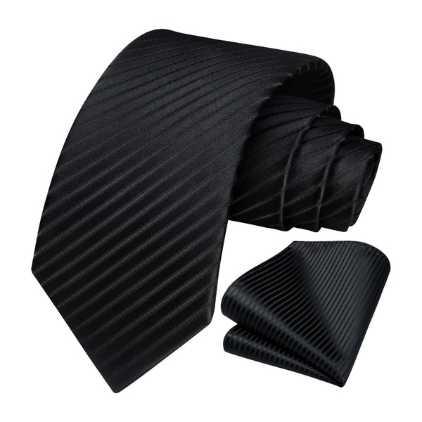 Stripe Tie Handkerchief Set -A-03 BLACK