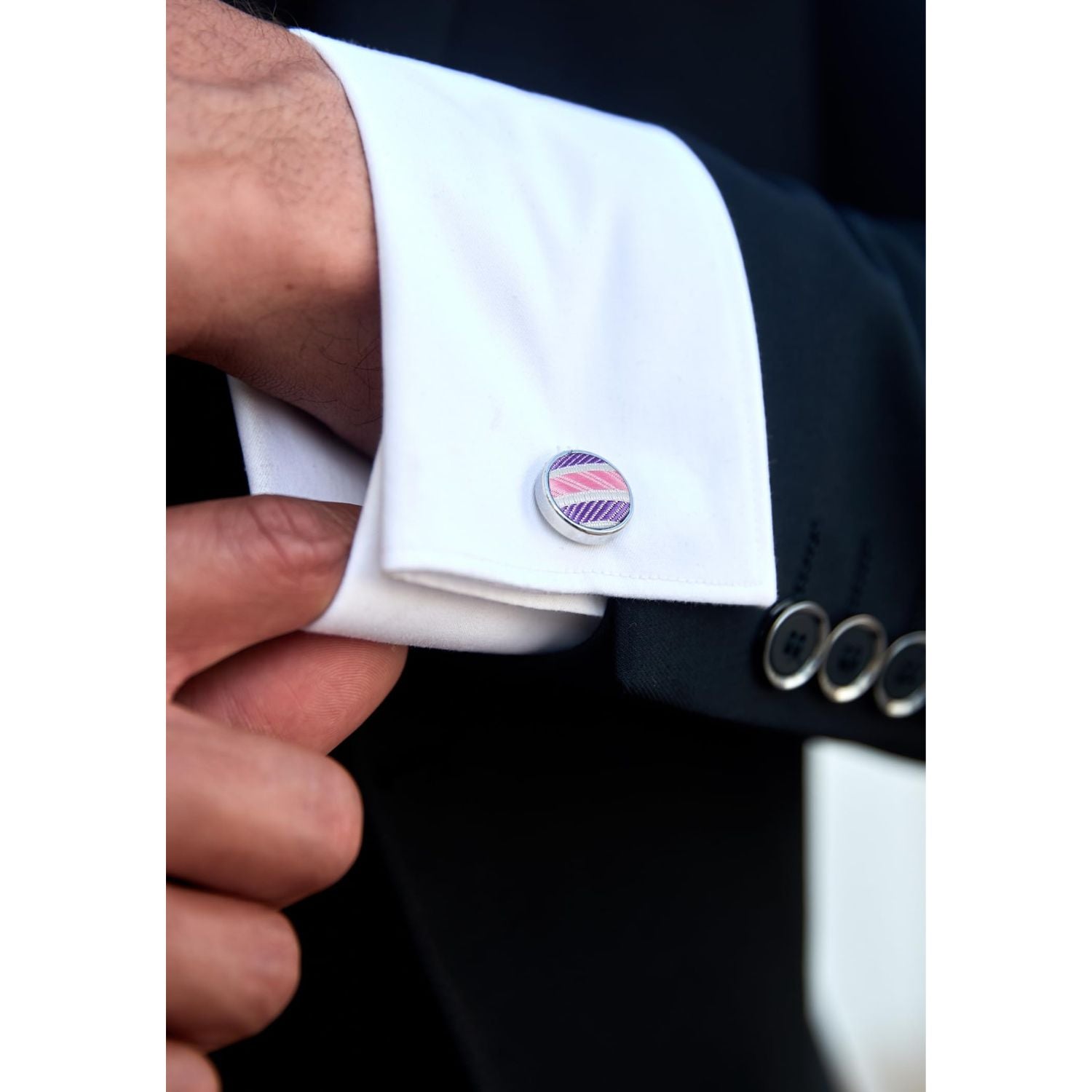 Hisdern Pink Striped Wedding Accessories Set with Cufflinks