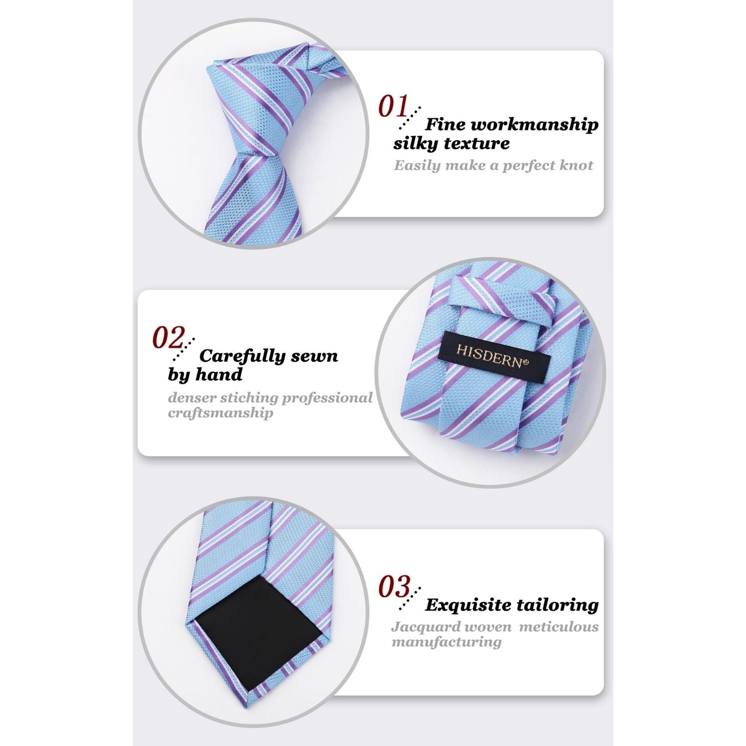 Stripe Tie Handkerchief Set - B-03-BLUE/PURPLE