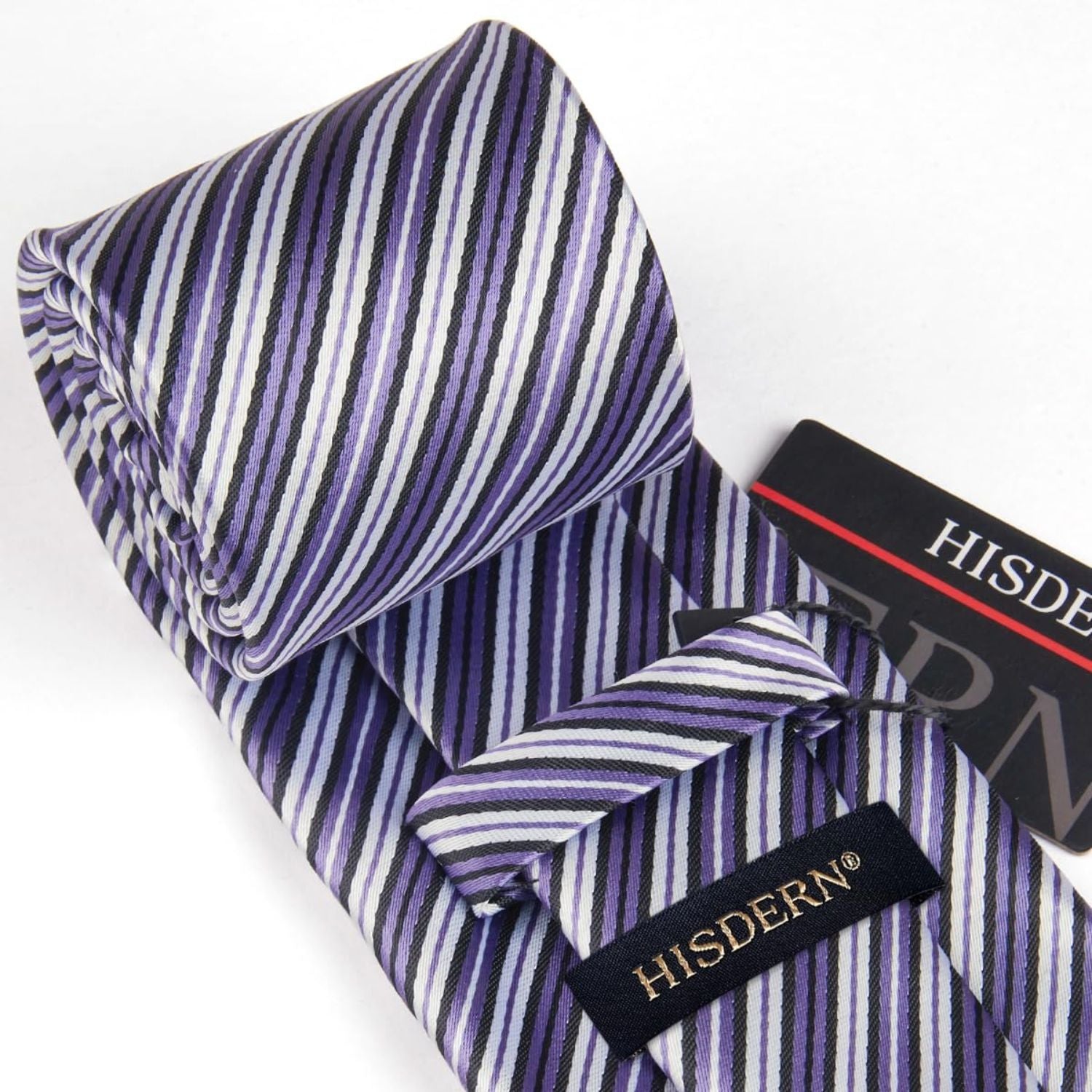 Hisdern Purple Striped Wedding Accessories Set with Cufflinks
