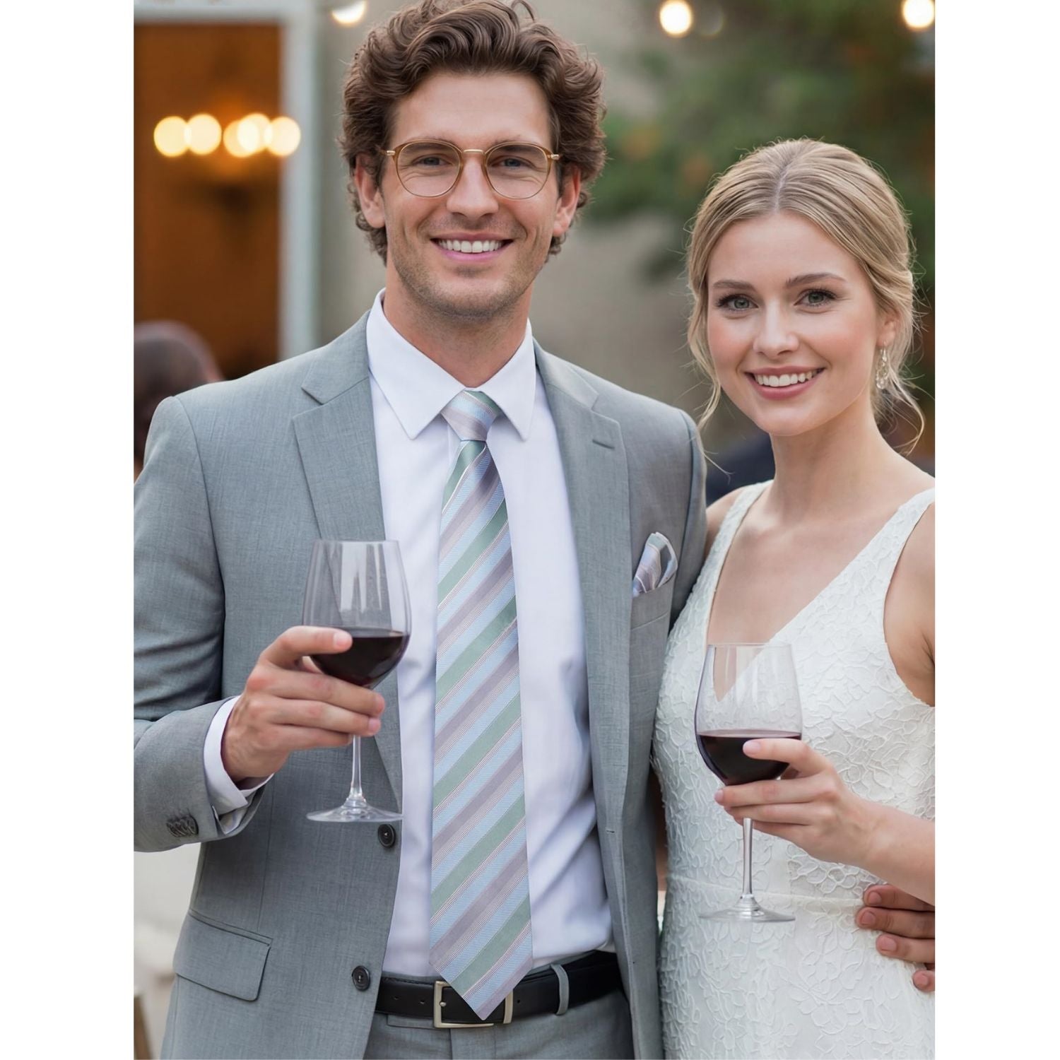 Hisdern Grey Striped Business Accessories Set with Cufflinks