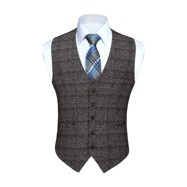 Plaid Slim Suit Vest - GREY