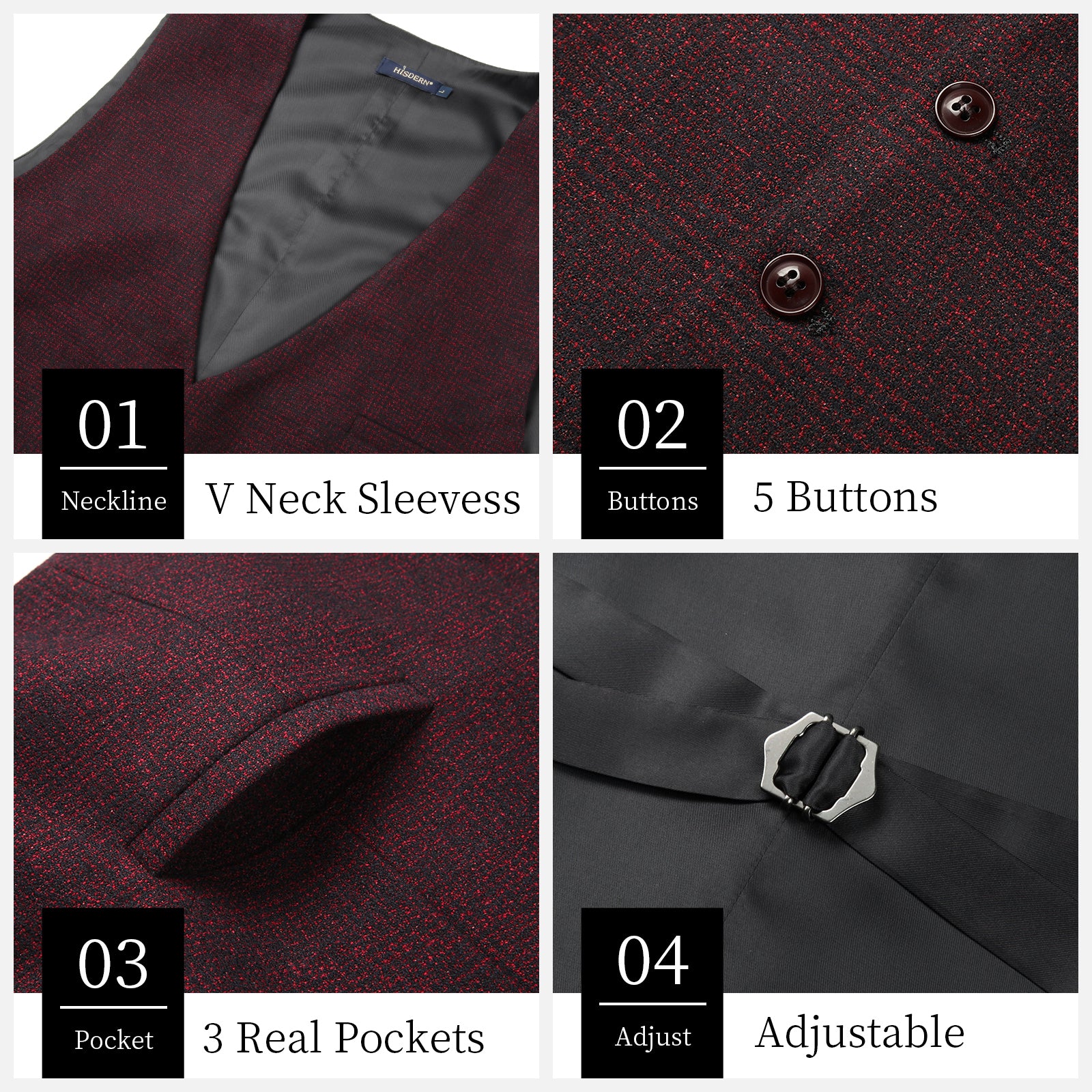 Plaid Slim Vest - A8-BURGUNDY
