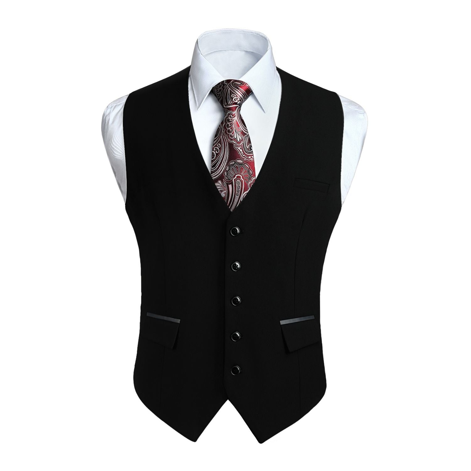 black vest dress Hisdern Men's Black Satin Suit Vest Formal Wear L