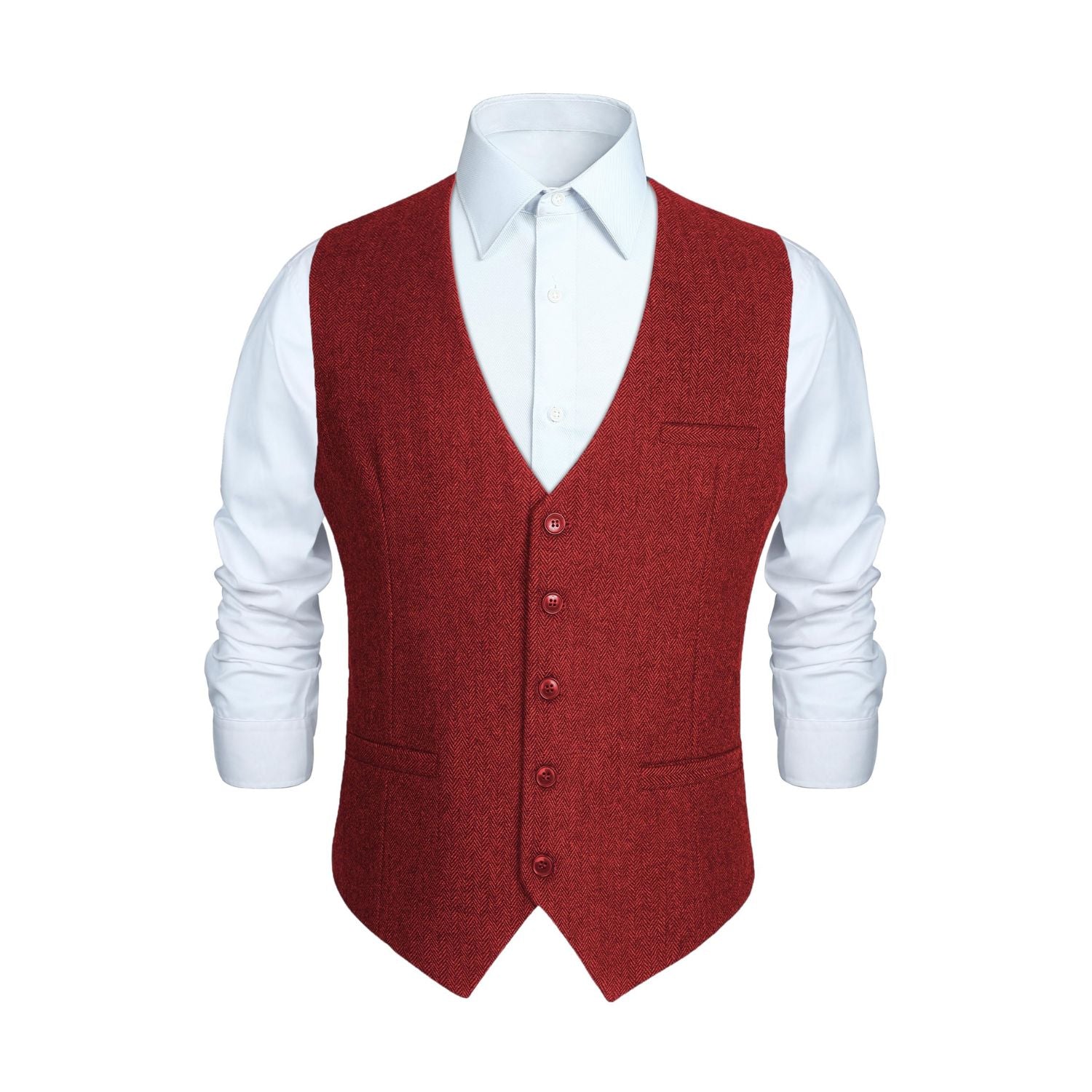 Hisdern Men's Burgundy Satin Suit Vest Formal Wear Xs