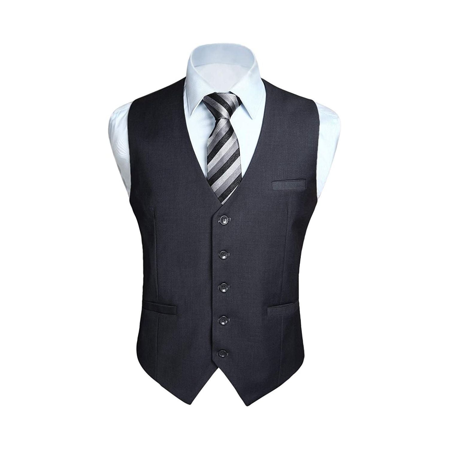 Hisdern Men's Charcoal Satin Suit Vest Formal Wear S