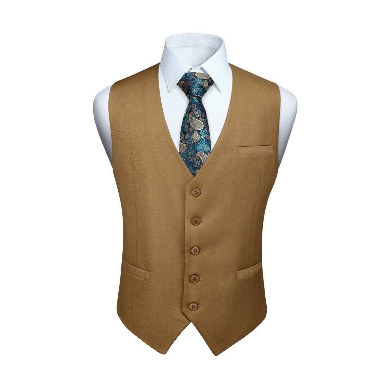 brown dress vest mens Cardi Cognac Striped Satin Tuxedo Vest 4XL main image 1