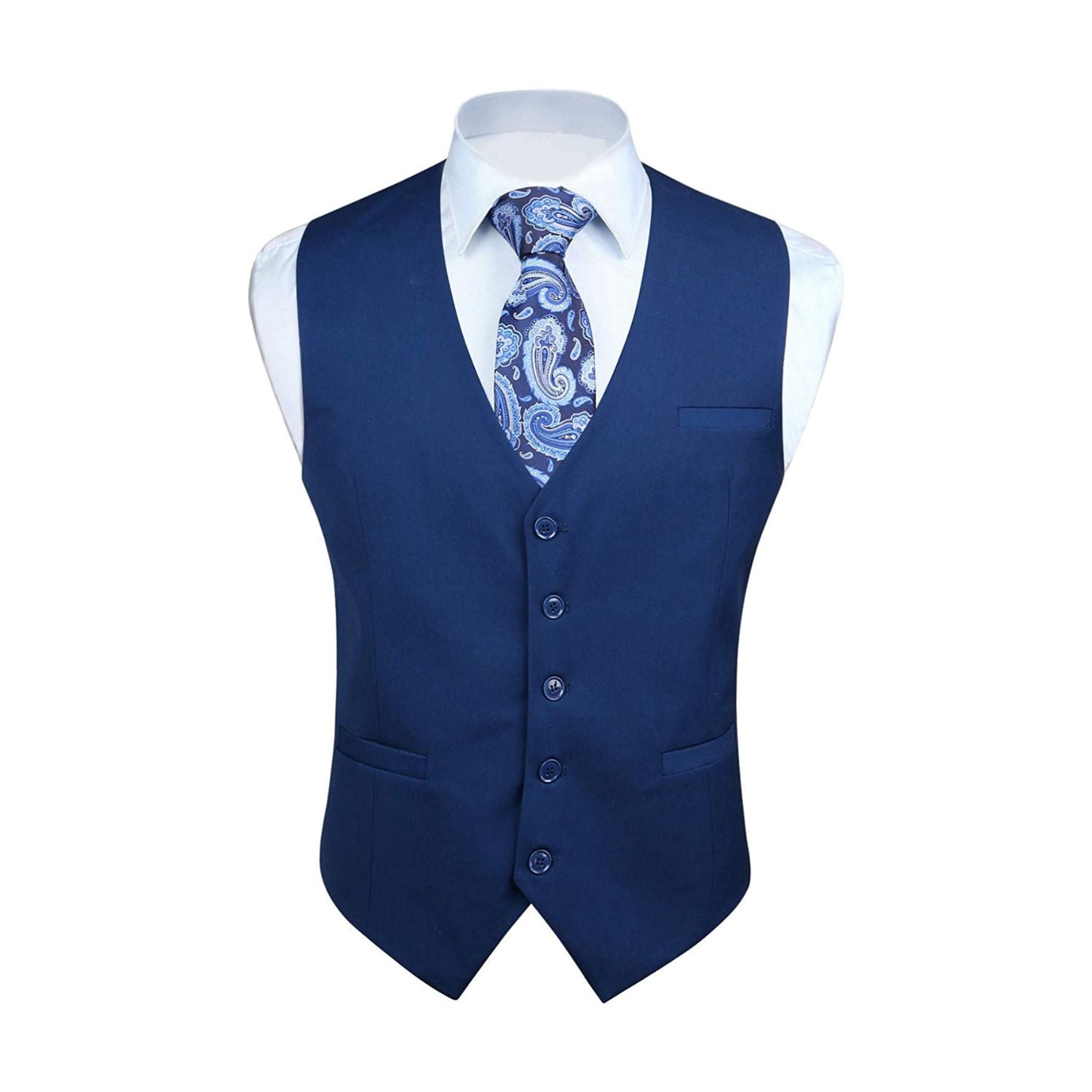 Hisdern Men's Navy Blue Satin Suit Vest Formal Wear 3XL Hisdern Men's Navy Blue Satin Suit Vest Formal Wear 3XL