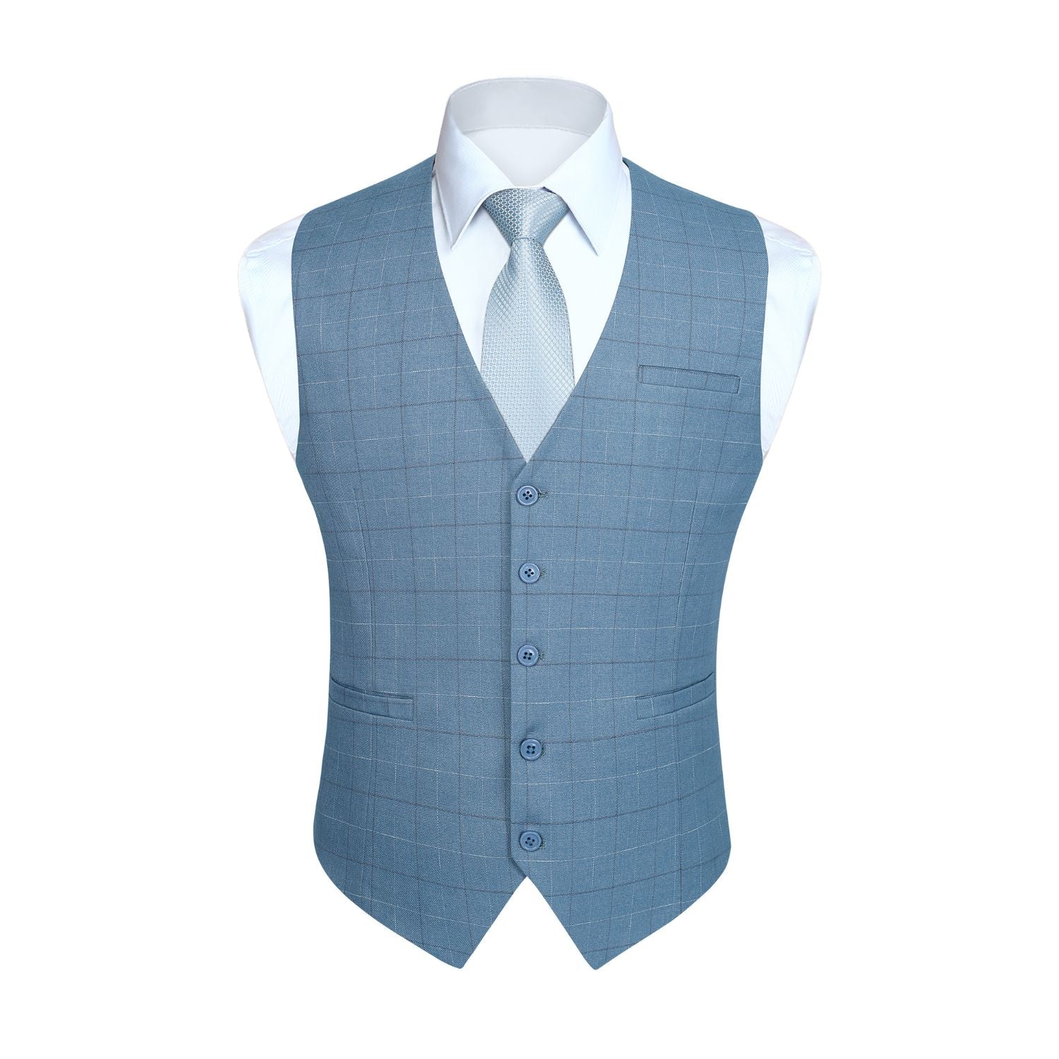 Hisdern Men's Sky Blue Plaid Slim Suit Vest Formal Wear 2XL Hisdern Men's Sky Blue Plaid Slim Suit Vest Formal Wear 2XL