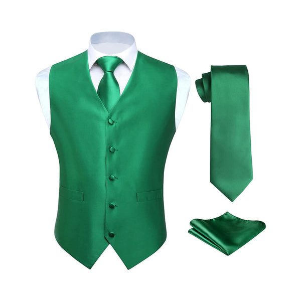 Solid 3pc Suit Vest Set - GREEN