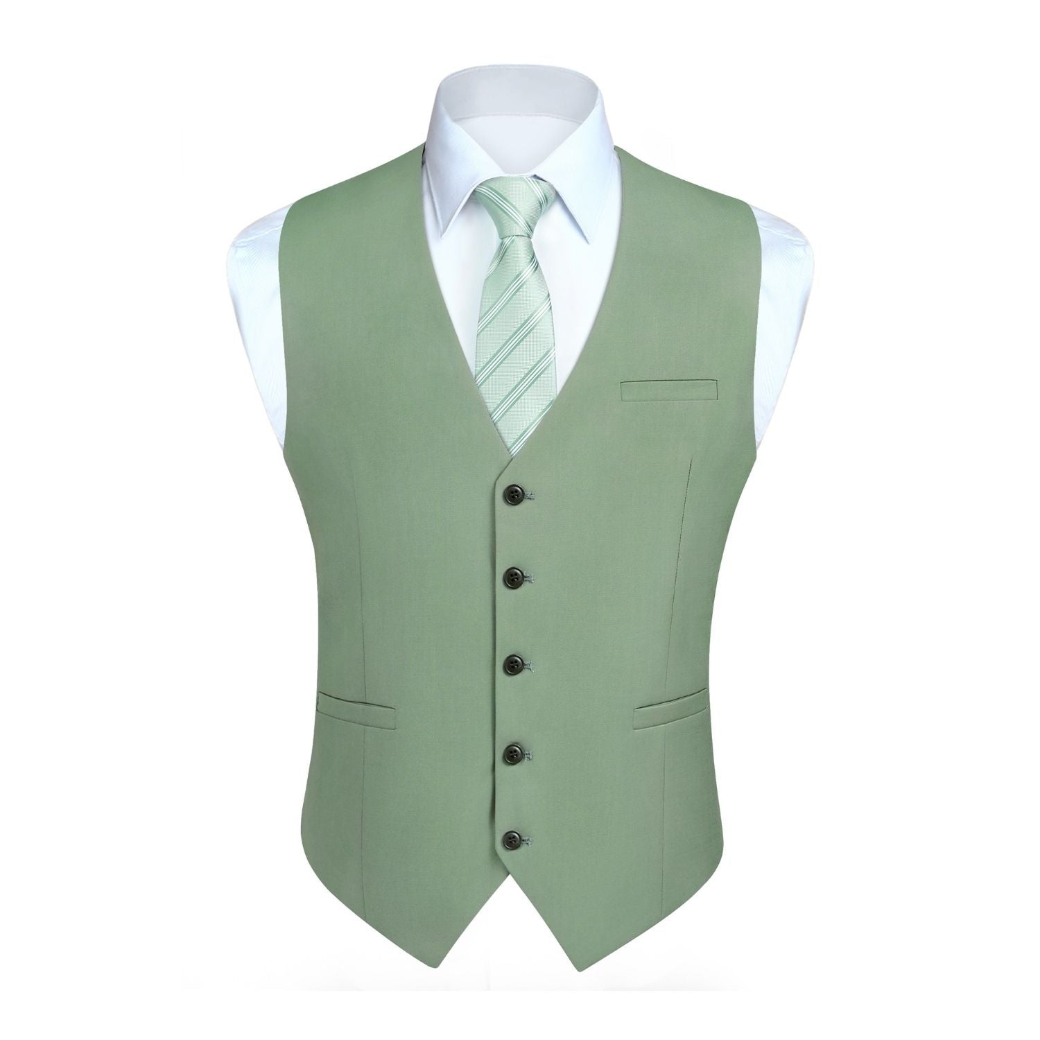 Hisdern Men's Light Green Solid Wedding Vest For Skinny Guys