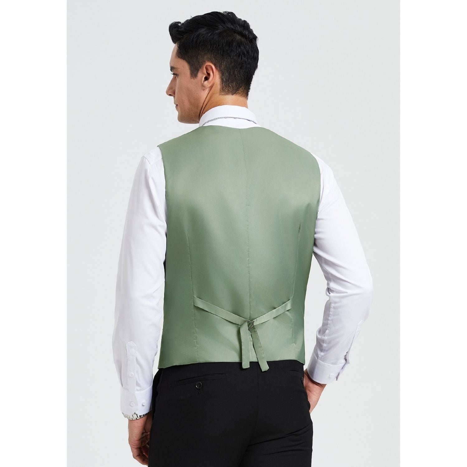 Hisdern Men's Light Green Solid Wedding Vest For Skinny Guys