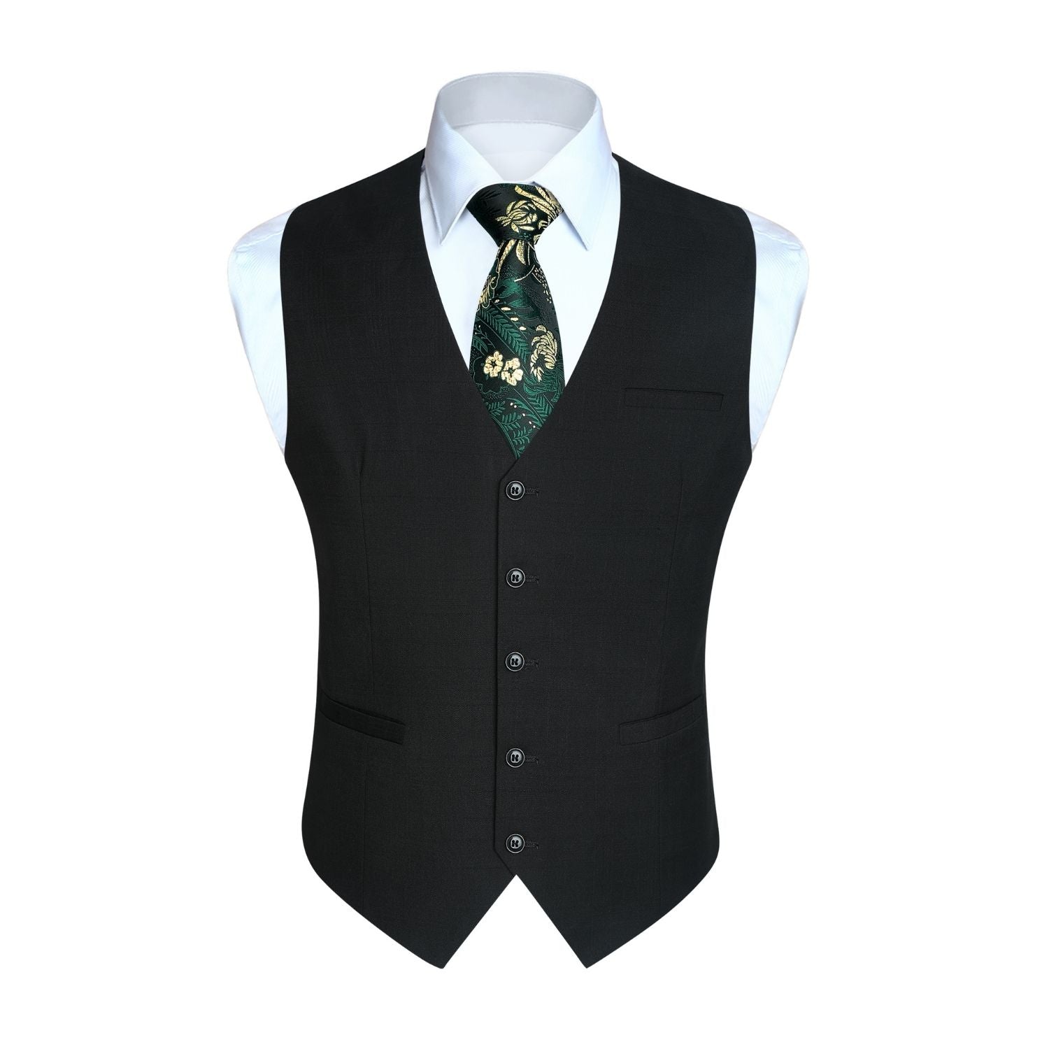 Hisdern Men's Black Plaid Wedding Vest For Skinny Guys 3XL