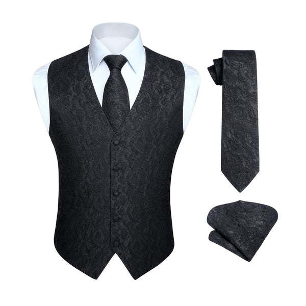 Paisley Floral 3pc Suit Vest Set - BLACK/N
