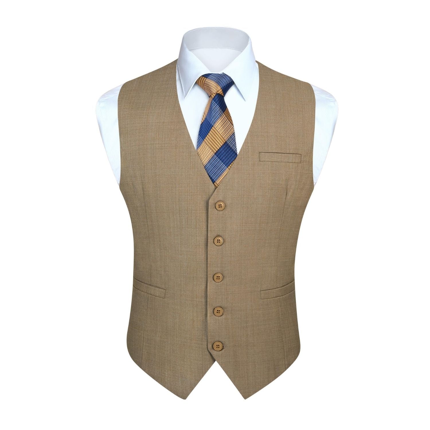 Hisdern Men's Khaki Satin Suit Vest Formal Wear S Hisdern Men's Khaki Satin Suit Vest Formal Wear S