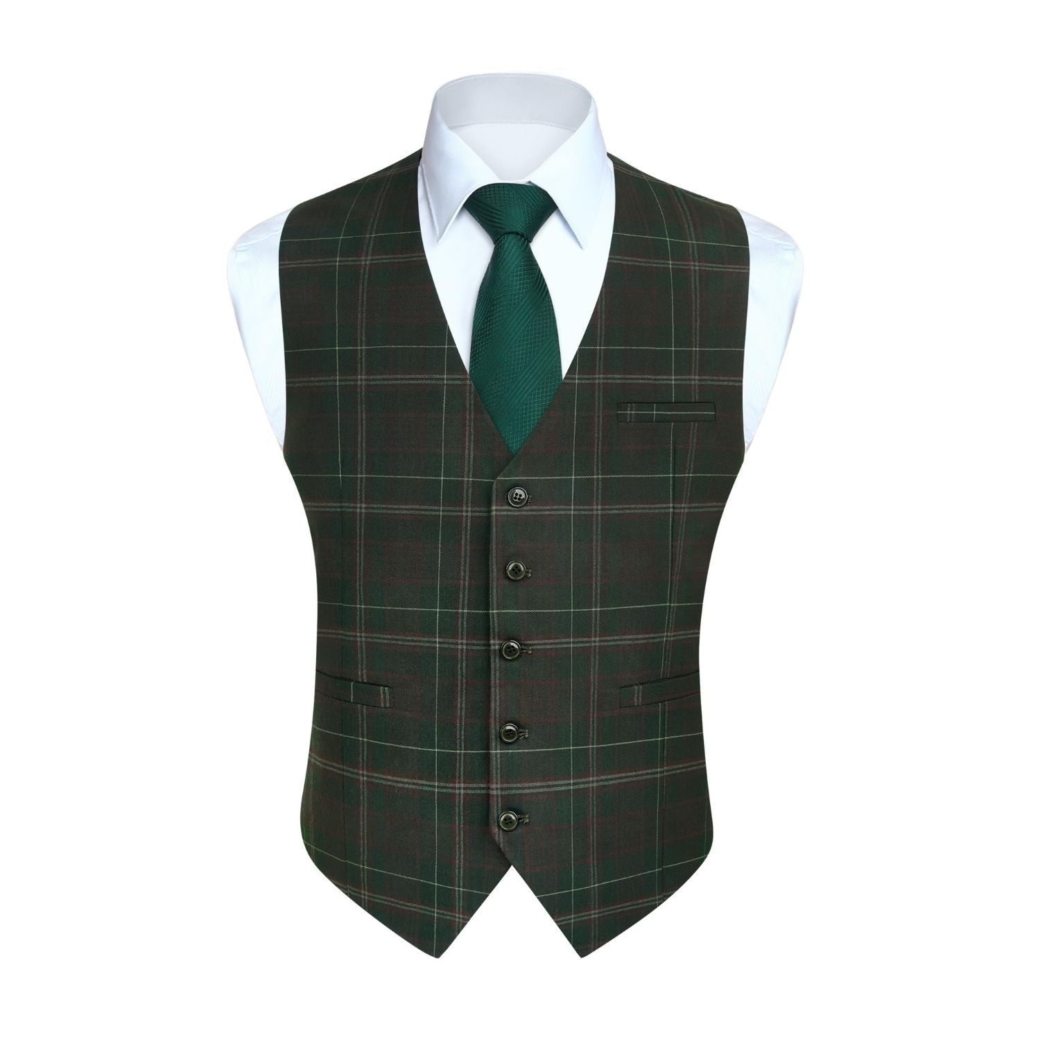 Hisdern Men's Green Plaid Wedding Vest for Skinny Guys Xs Hisdern Men's Green Plaid Wedding Vest for Skinny Guys Xs