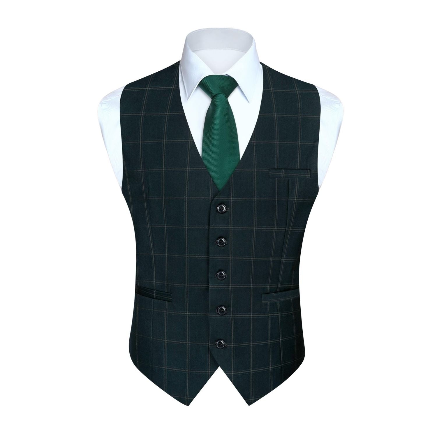 Hisdern Men's Green Plaid Wedding Vest for Skinny Guys XL Hisdern Men's Green Plaid Wedding Vest for Skinny Guys XL