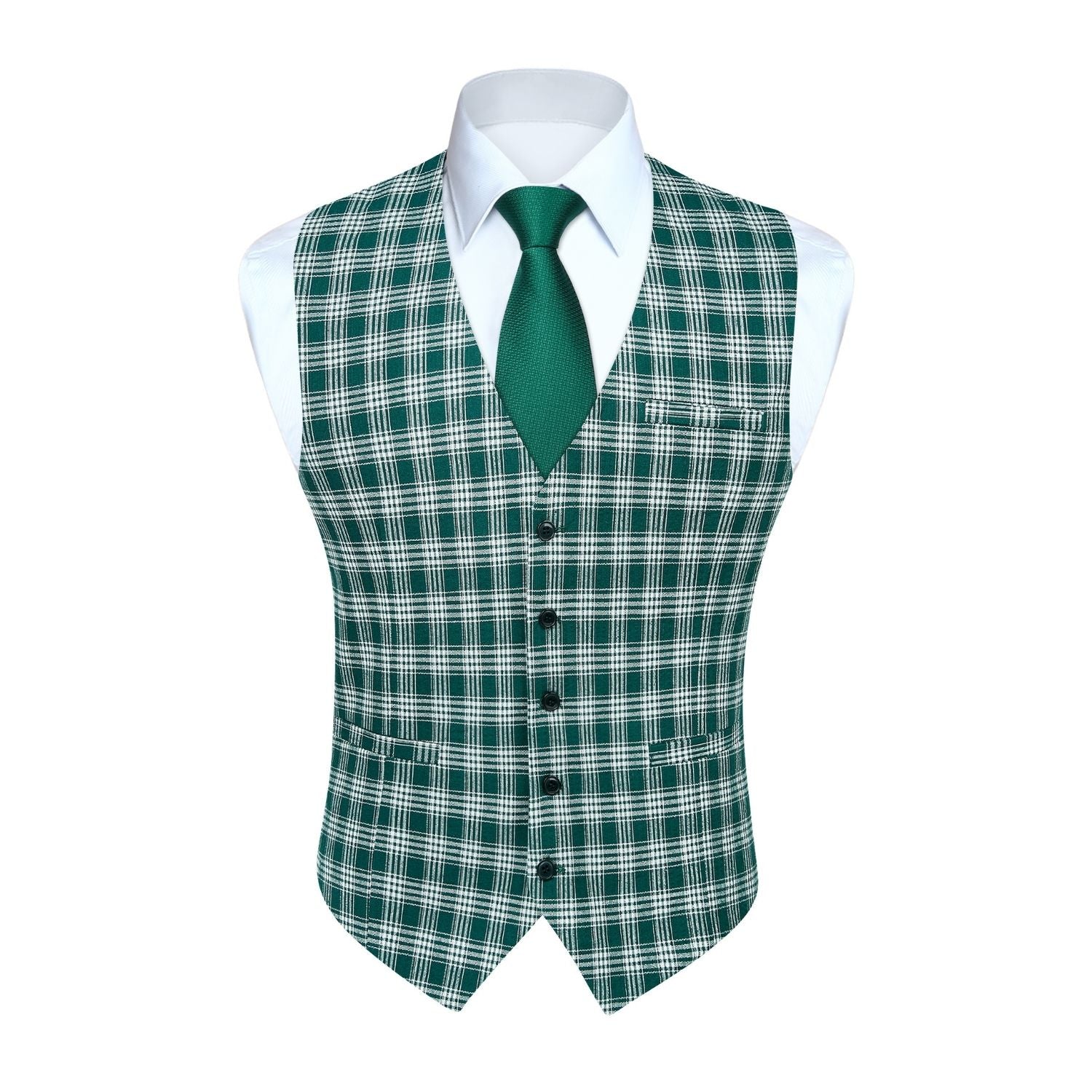 Hisdern Men's Green Plaid Wedding Vest For Skinny Guys