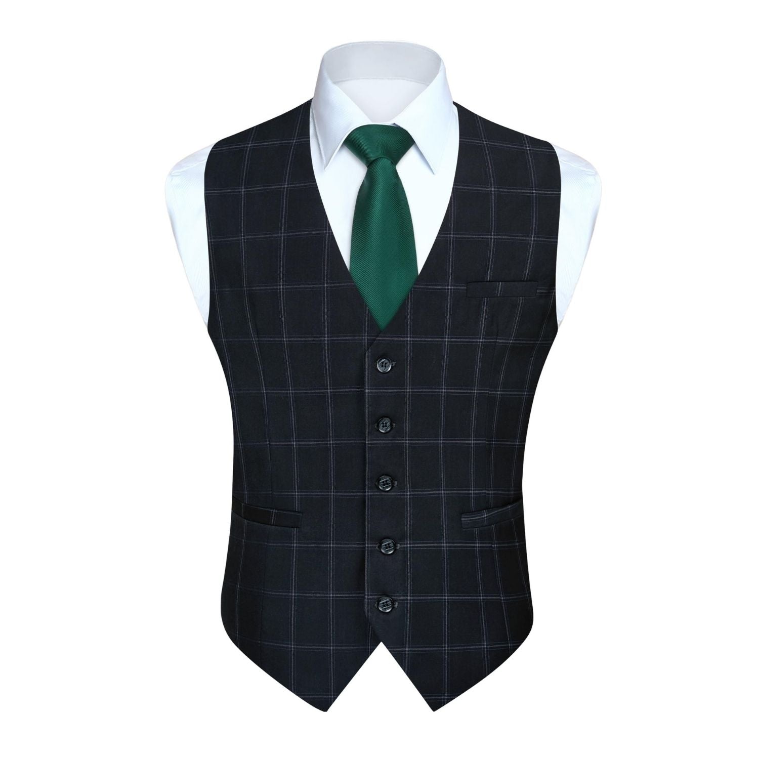 Hisdern Men's Black Plaid Wedding Vest For Skinny Guys