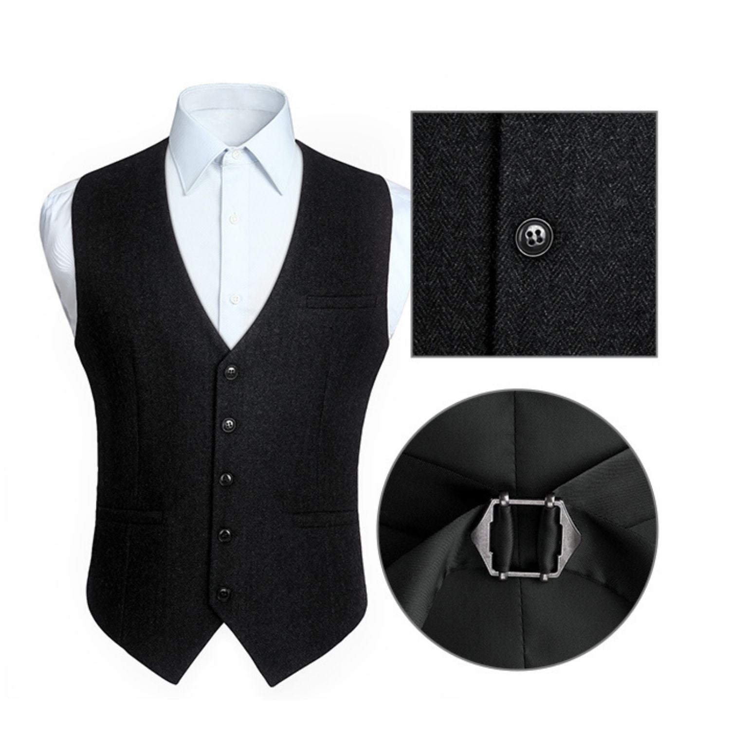 Men's Herringbone Tweed Vest - BLACK