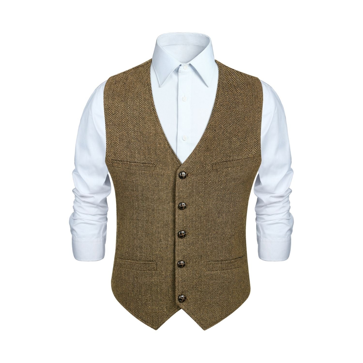 Hisdern Men's Herringbone Tweed Vest Brown Casual Winter Layering 2XL
