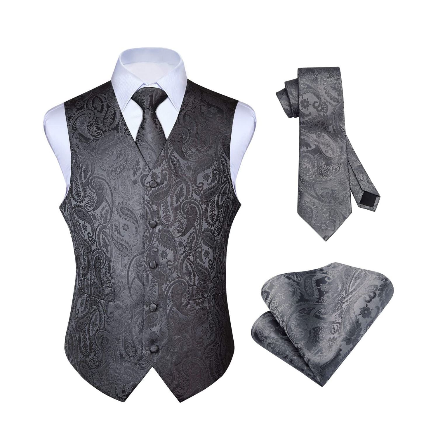 Alizeal Heren klassieke 5-delige paisley jacquard pak vest set