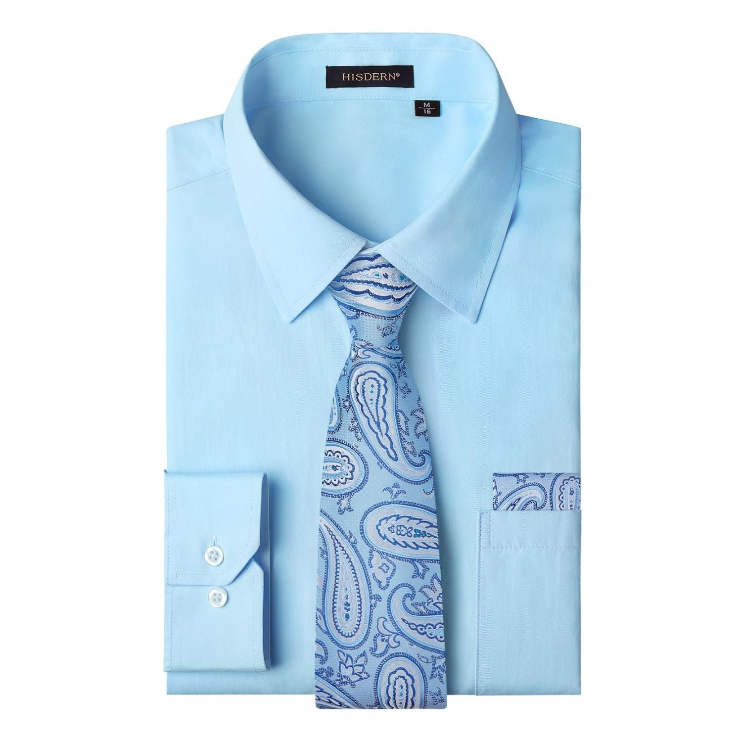 Hisdern Wrinkle-resistant Light Blue Dress Shirt and Paisley Tie