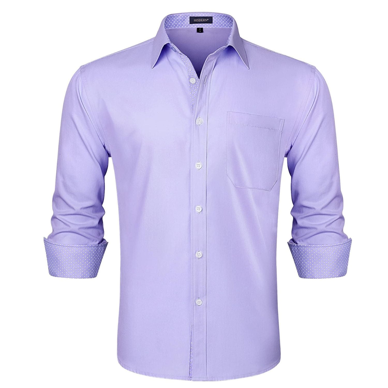 Hisdern Men's Purple Dress Shirt with Contrast Collar for Casual S