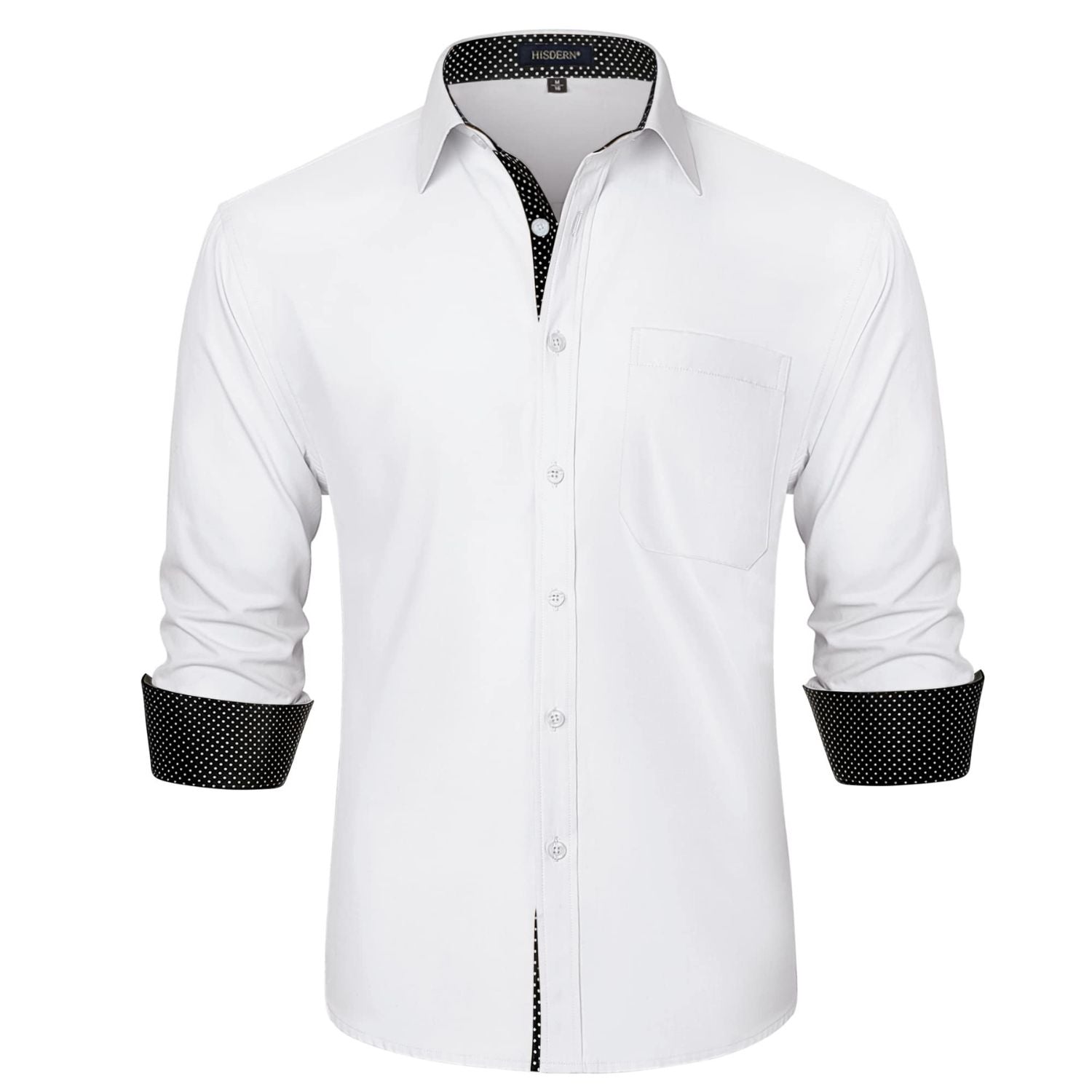 Hisdern Men's White Dress Shirt with Contrast Collar for Casual M Hisdern Men's White Dress Shirt with Contrast Collar for Casual M