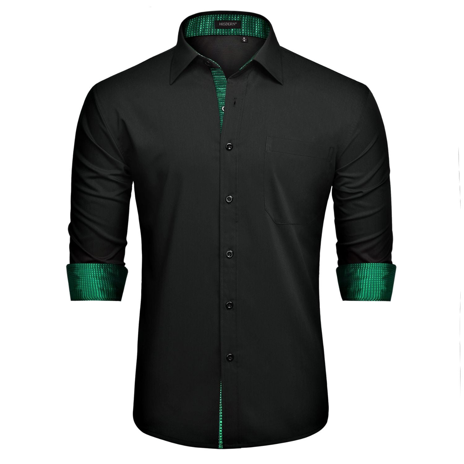 green dress shirt combination Men's Forest Green Long Sleeve Dress Shirt, Stain Repellent, Wrinkle Resistant main image 1