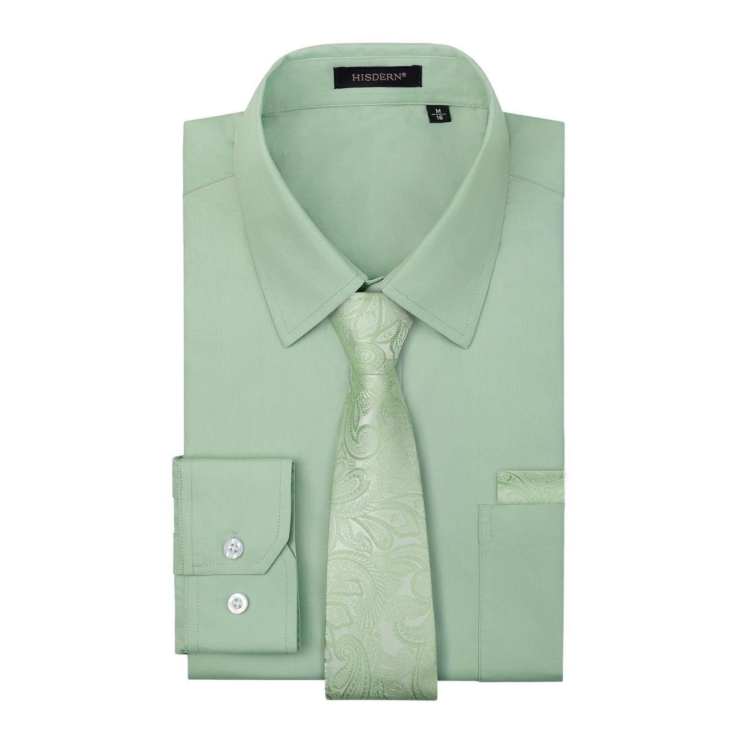Hisdern Easy-care Sage Green Dress Shirt and Paisley Tie L Hisdern Easy-care Sage Green Dress Shirt and Paisley Tie L