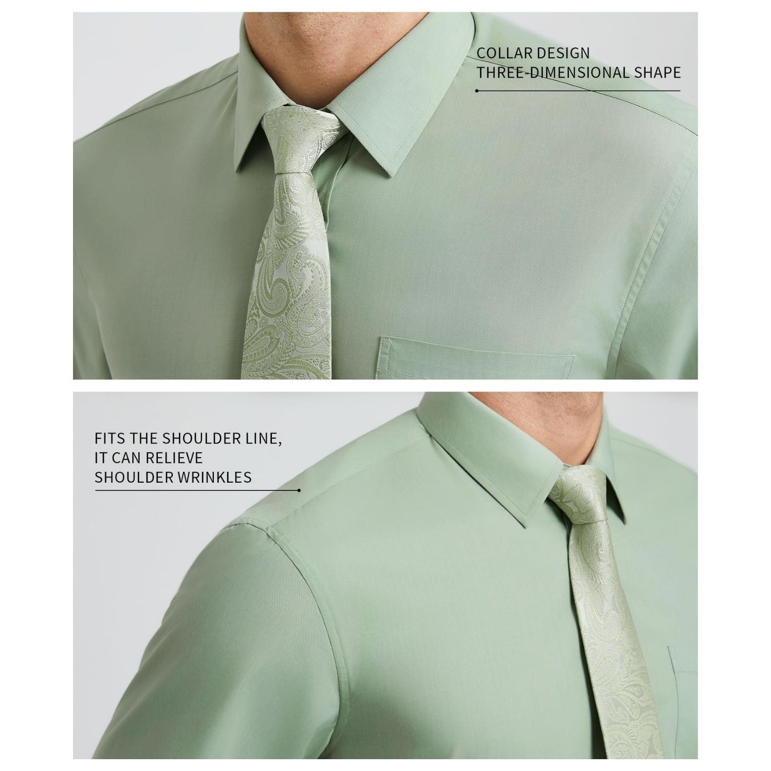 Hisdern Wrinkle-resistant Sage Green Dress Shirt and Paisley Tie