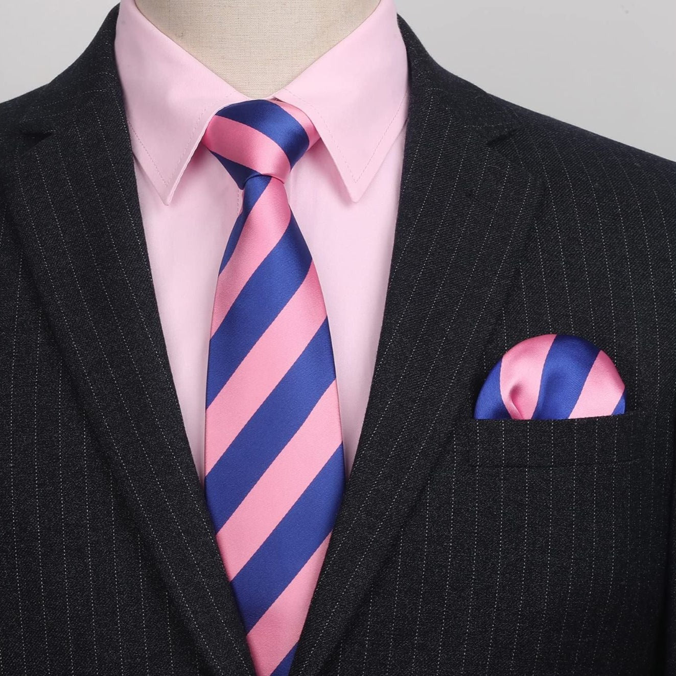Hisdern Non-iron Pink Dress Shirt and Striped Tie