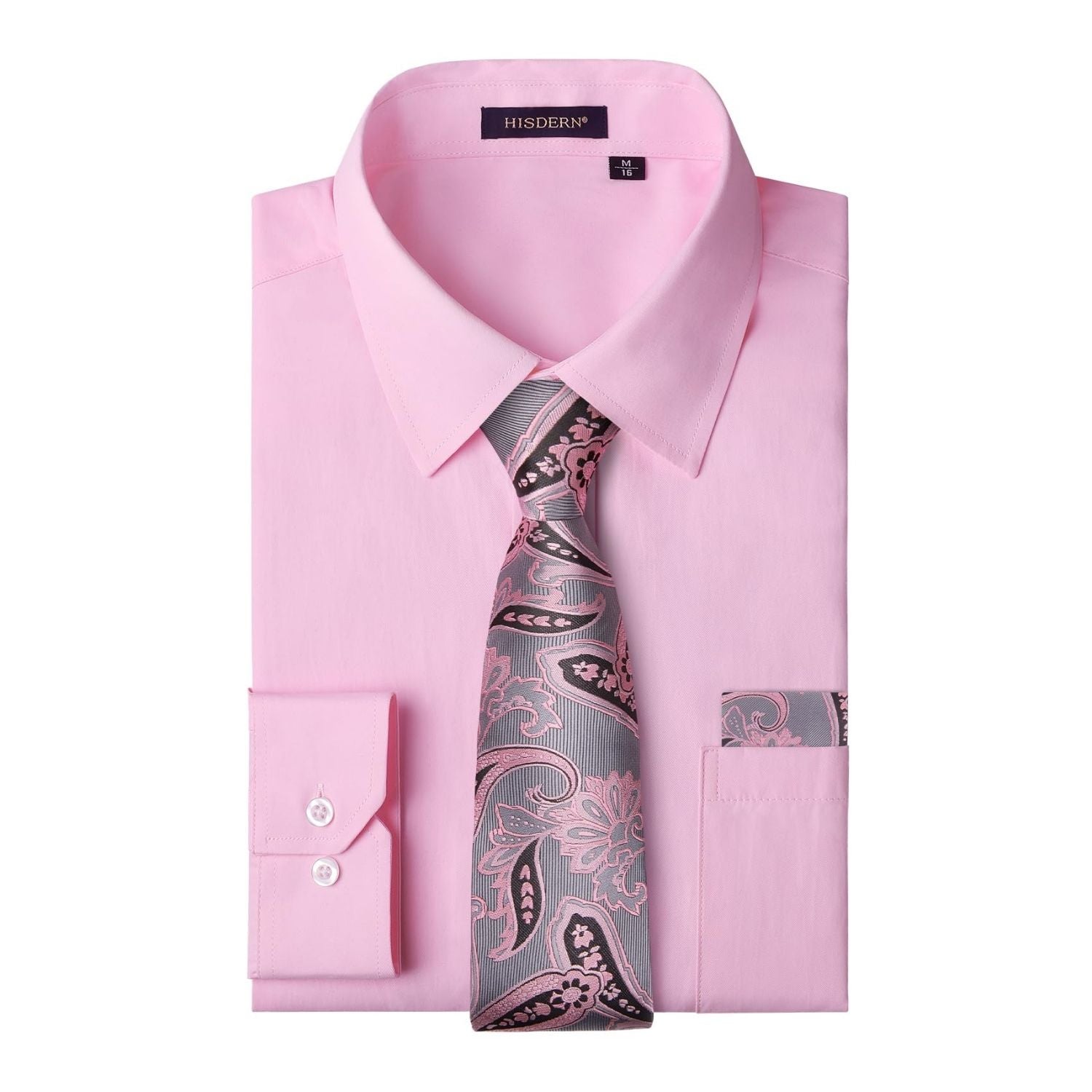 Hisdern Wrinkle-resistant Pink Dress Shirt and Paisley Tie XL Hisdern Wrinkle-resistant Pink Dress Shirt and Paisley Tie XL